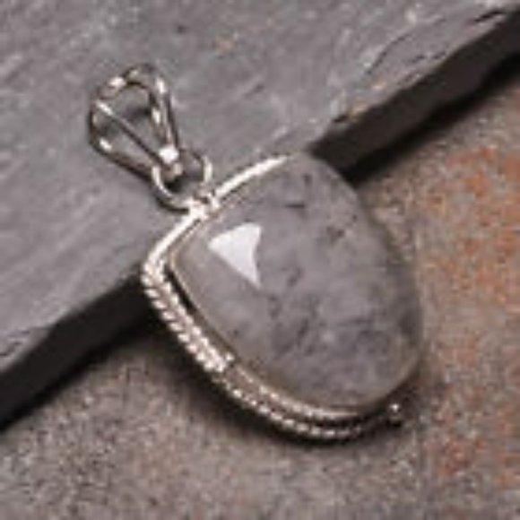 Natural Black Rutilated Quartz Gemstone Pendant Necklace - Picture 3 of 3